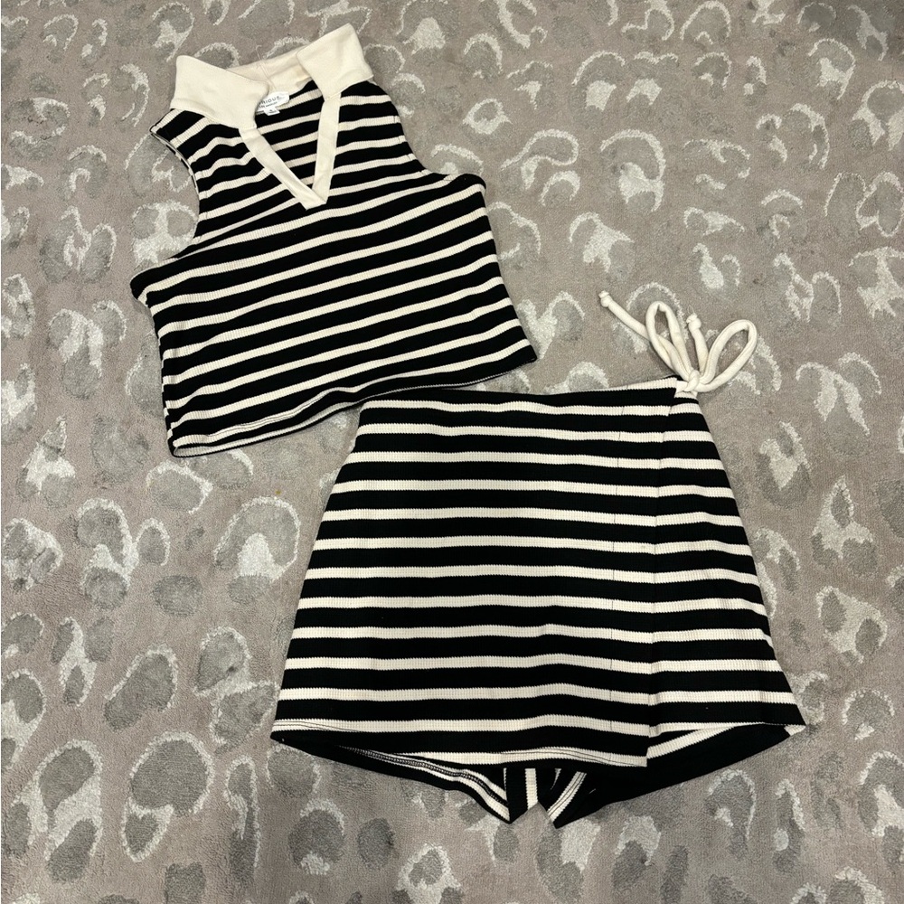 Striped Black and White Skirt Set